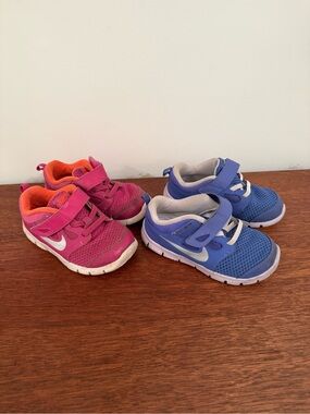 Nike Kids Pink & Blue/Purple Velcro Athletic Sneakers